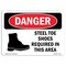 Signmission OSHA Danger, Steel Toe Shoes Required In This Area, 5in X 3.5in Decal, 5" W, 3.5" H, Landscape OS-DS-D-35-L-1580 - alternate 1